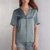 Blouse met Korte Mouwen van Zijde in Herenstijl