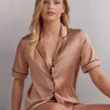 Blouse met Korte Mouwen van Zijde in Herenstijl