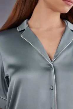 Blouse met Korte Mouwen van Zijde in Herenstijl
