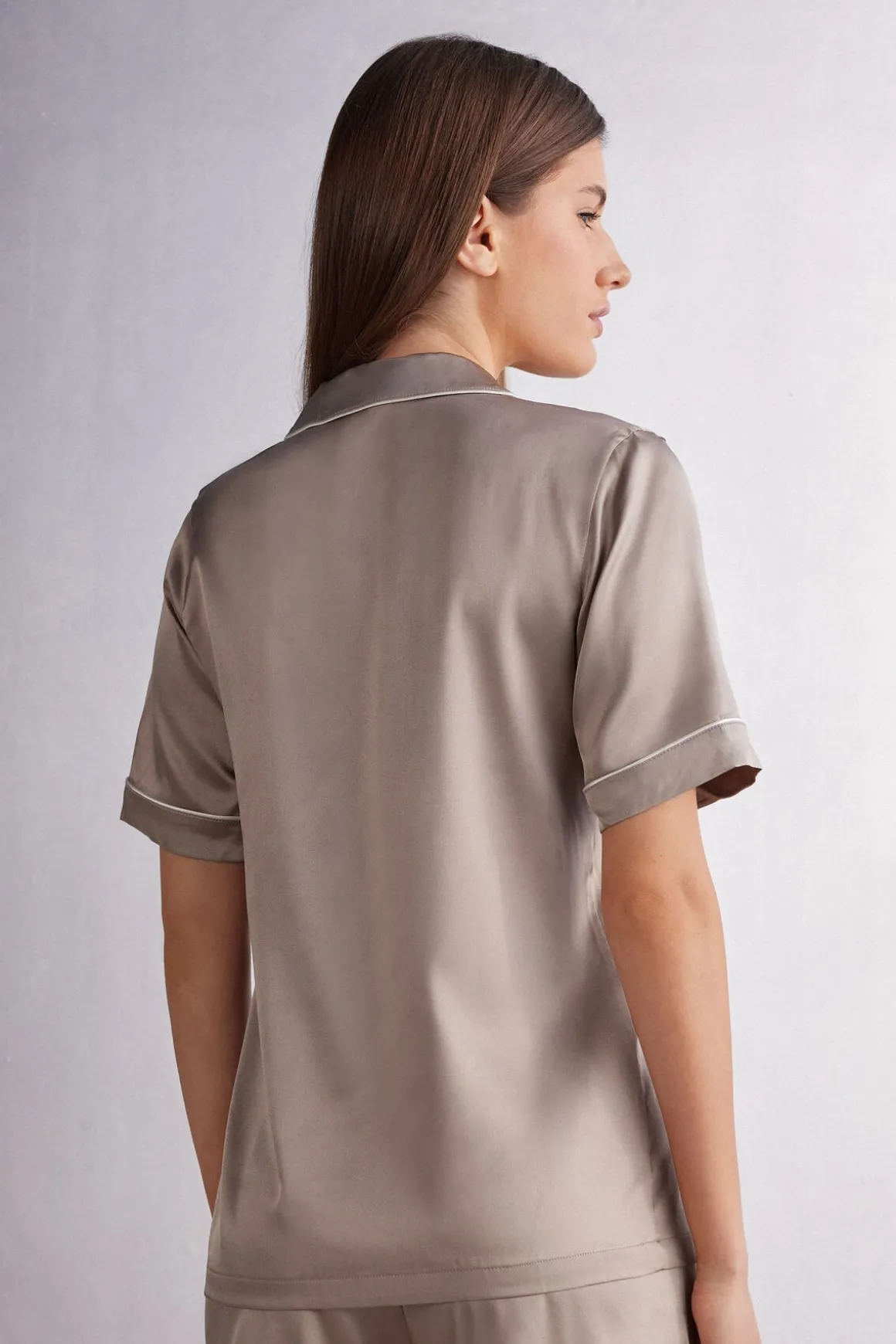 Blouse met Korte Mouwen van Zijde in Herenstijl