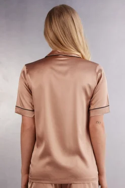 Blouse met Korte Mouwen van Zijde in Herenstijl