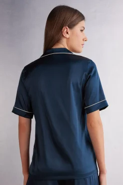 Blouse met Korte Mouwen van Zijde in Herenstijl