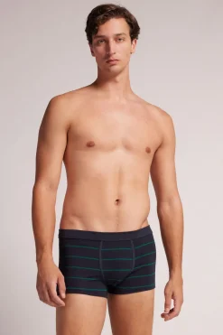 Boxer Superior Katoen Print Strepen Blauw Groen