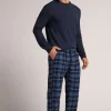 Broek Weefsel van Fijn Katoen Print Check Blauw Denim