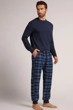 Broek Weefsel van Fijn Katoen Print Check Blauw Denim