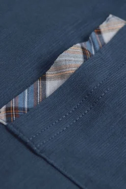 Korte Pyjama van Katoen en Geruit Linnen Denim