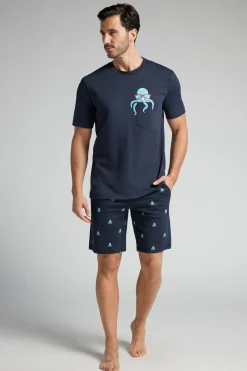 Korte Pyjama van Katoen met Inktvis-print