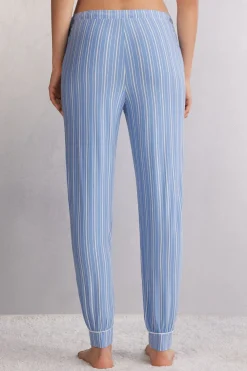 Lange Broek in Modal met Manchet van Oxford-Strepen