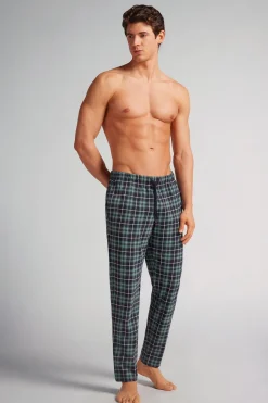 Lange Broek van Katoen met Blauw/Groene Ruitprint