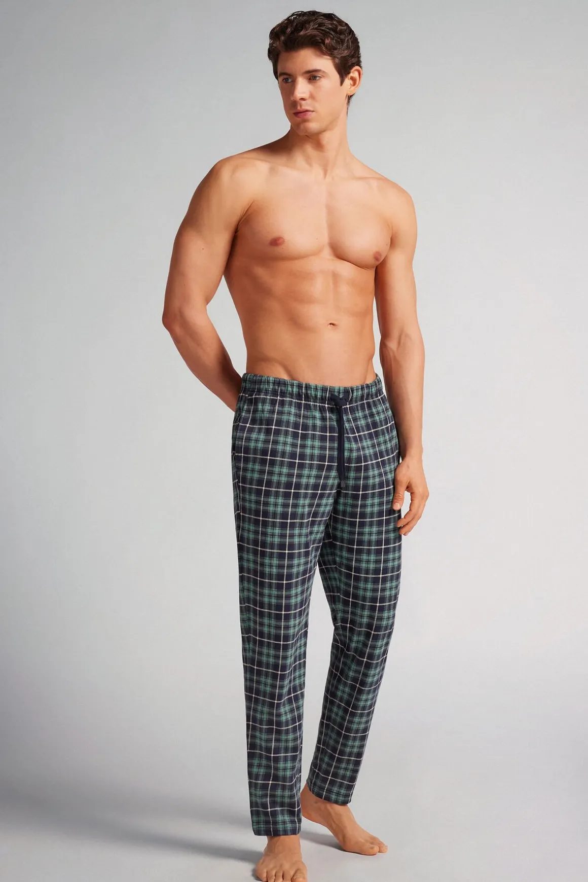 Lange Broek van Katoen met Blauw/Groene Ruitprint