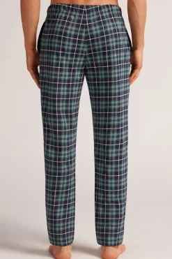 Lange Broek van Katoen met Blauw/Groene Ruitprint