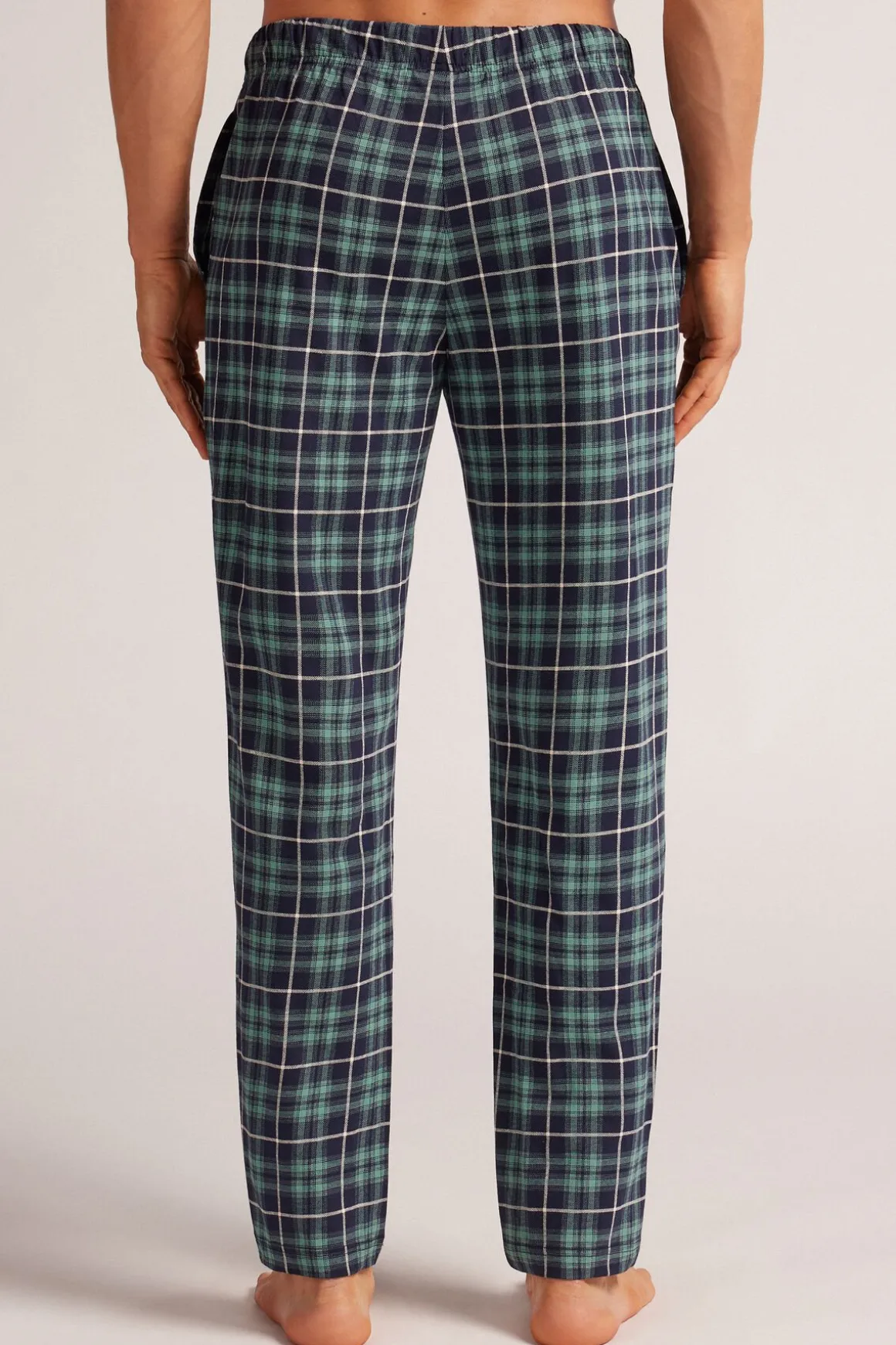 Lange Broek van Katoen met Blauw/Groene Ruitprint
