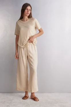 Lange broek van linnen met trekkoord