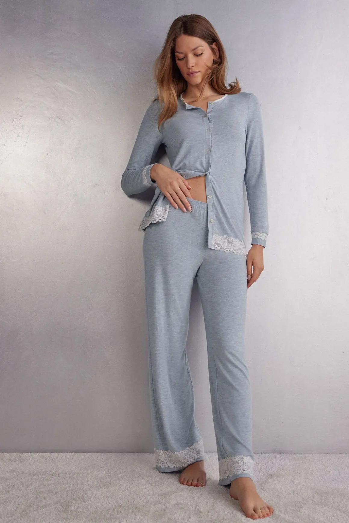 Lange Broek van Modal met Details van Kant