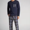 Lange Pyjama van Katoen en geruit Linnen