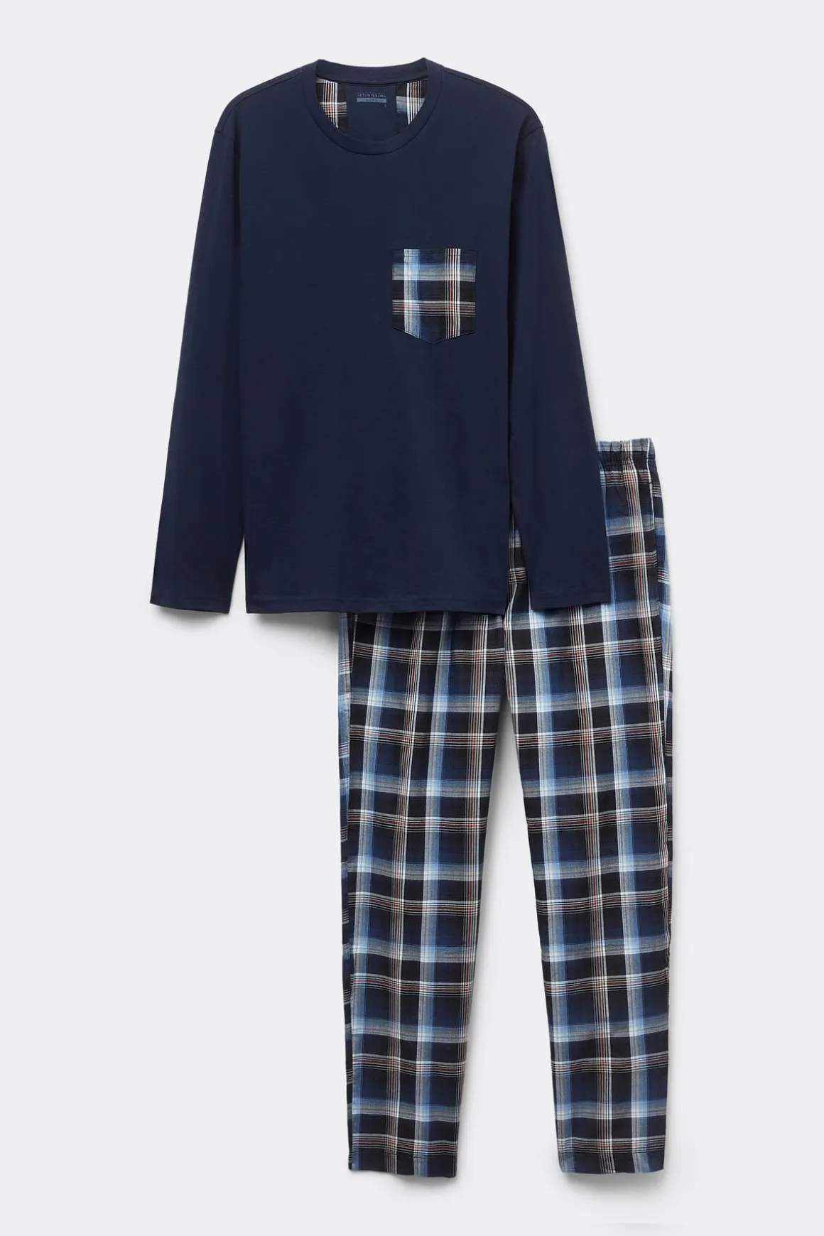 Lange Pyjama van Katoen en geruit Linnen