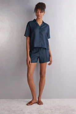 Overhemdblouse met korte mouwen van linnen