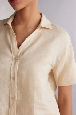 Overhemdblouse met korte mouwen van linnen
