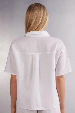 Overhemdblouse met korte mouwen van linnen