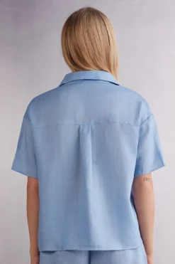 Overhemdblouse met korte mouwen van linnen