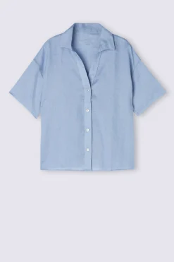 Overhemdblouse met korte mouwen van linnen