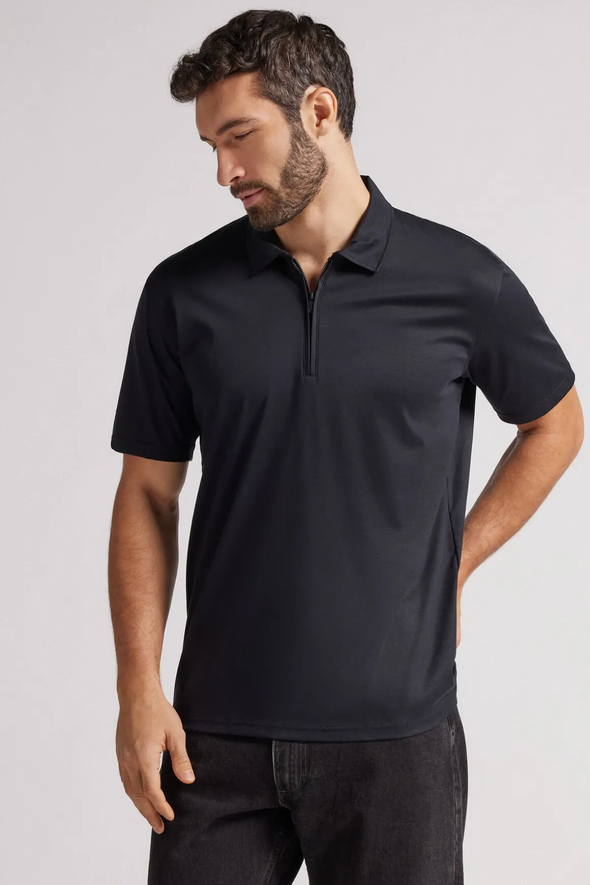 Poloshirt met Korte Mouwen en Rits van Gemerceriseerd Premium Katoen