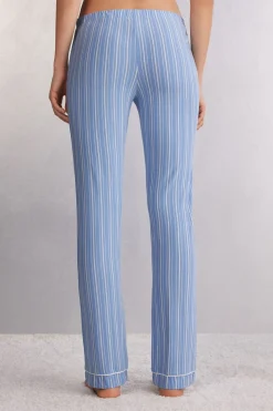 Rechte Broek in Modal met Oxford-Strepen