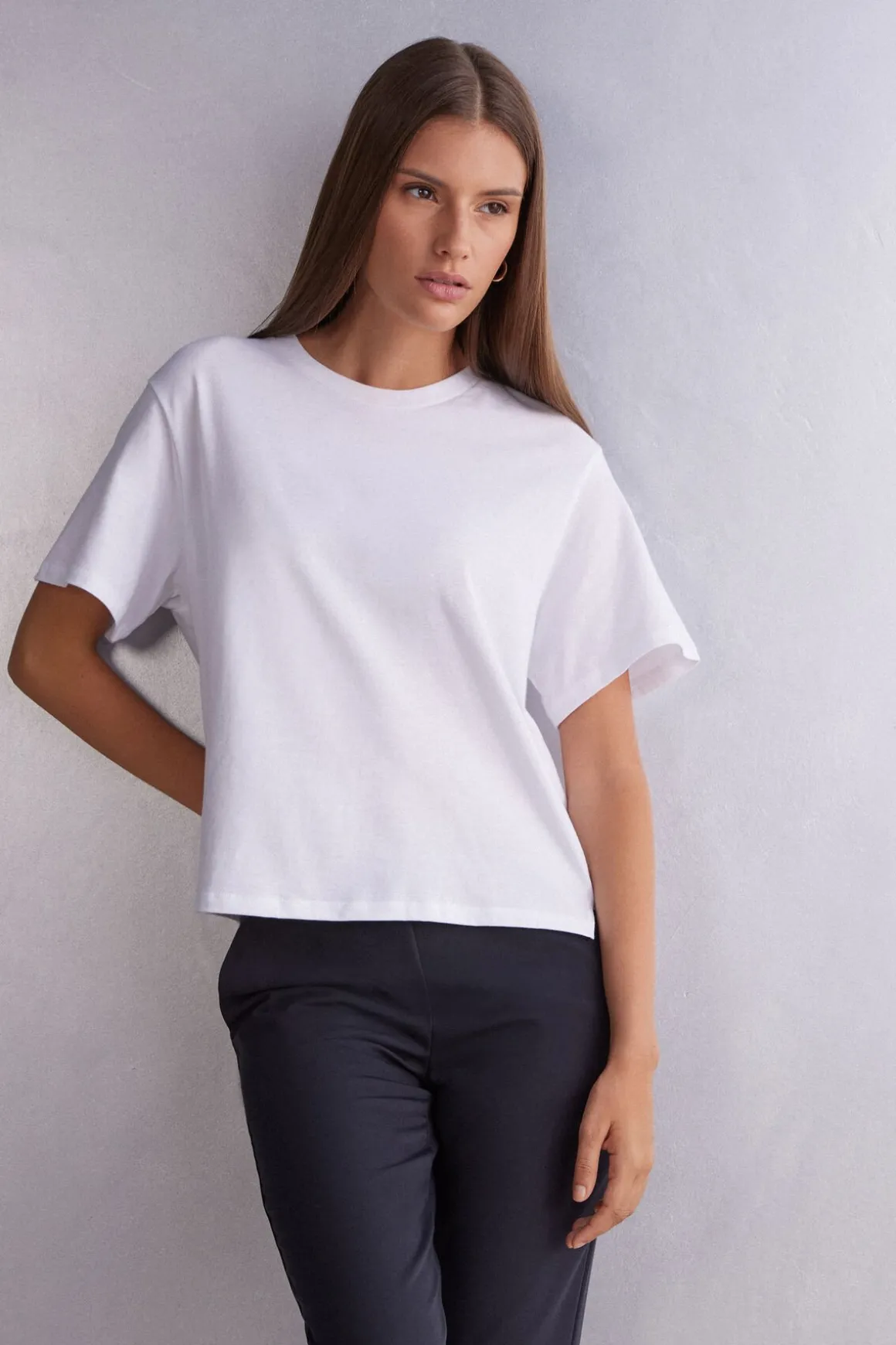 Shirt met Korte Mouwen Boxy Fit Katoen