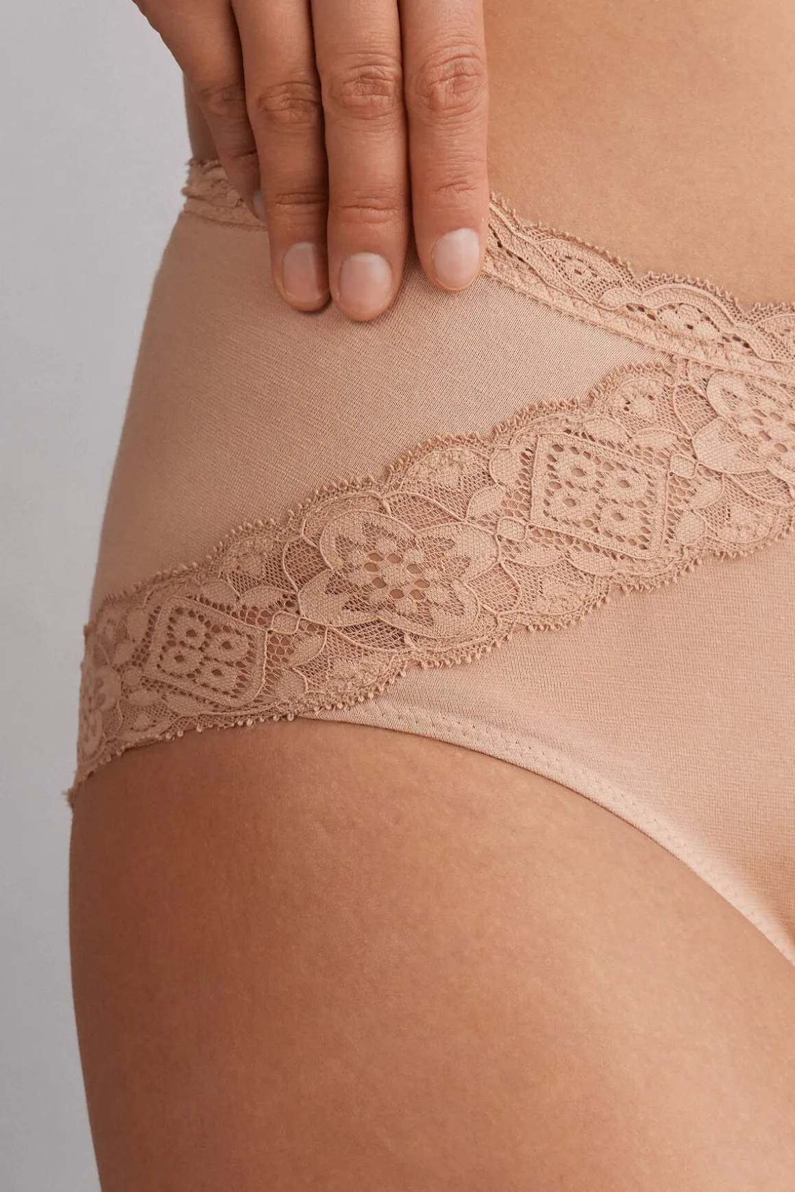 Slip met Halfhoge Taille van Katoen en Kant