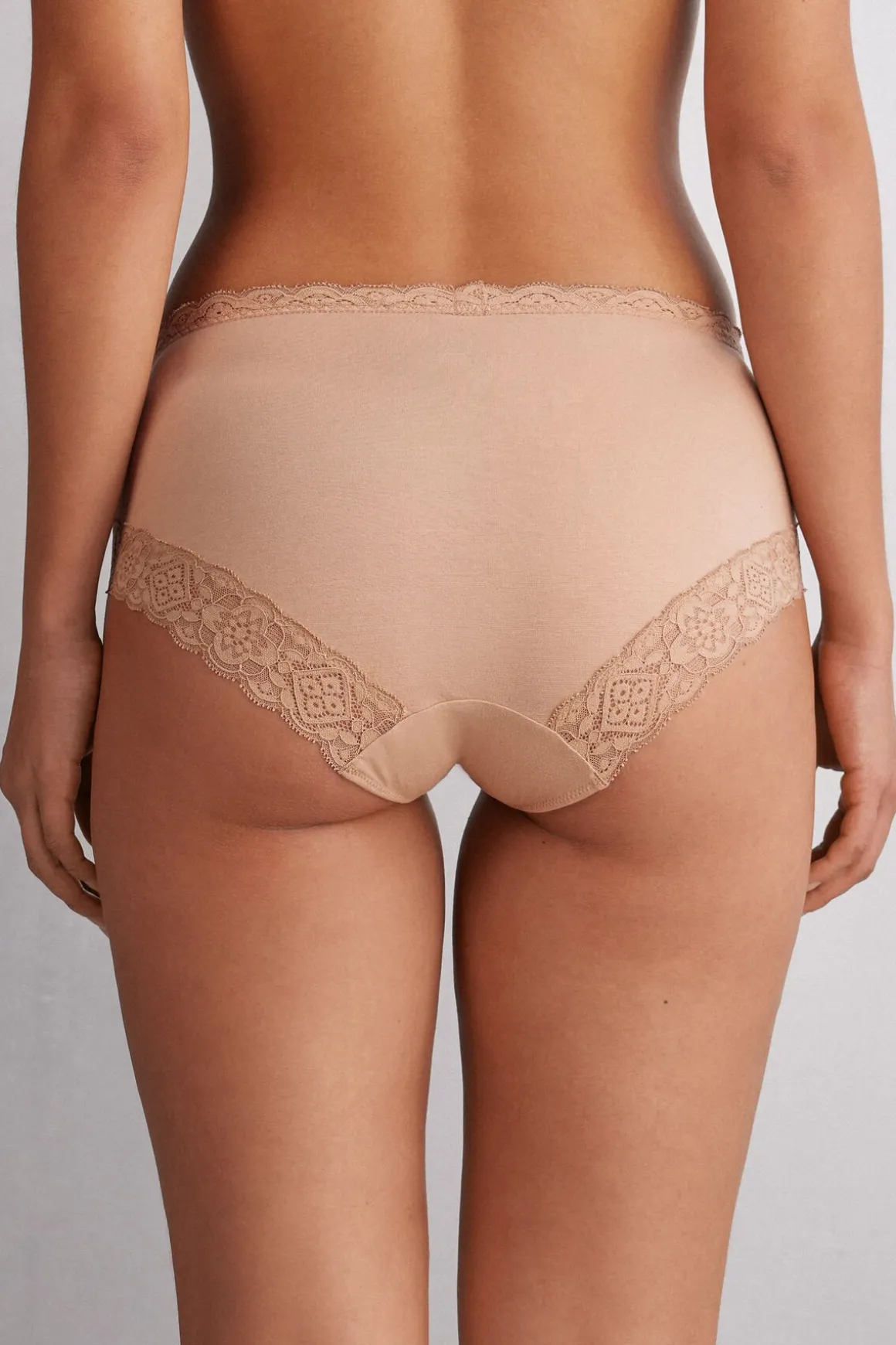 Slip met Halfhoge Taille van Katoen en Kant