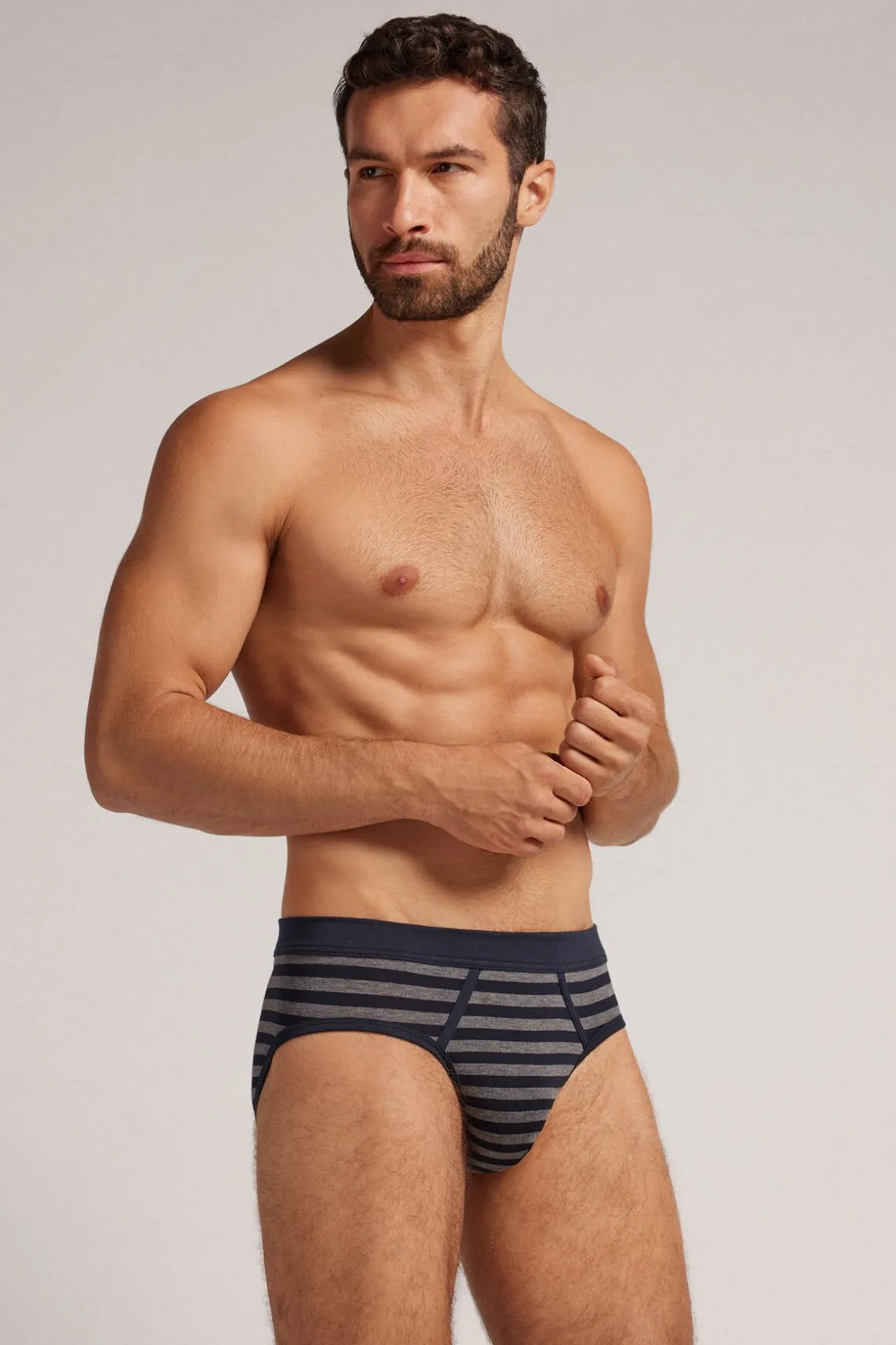 Slip van Superior-Katoen met Blauwe en Grijze Strepen