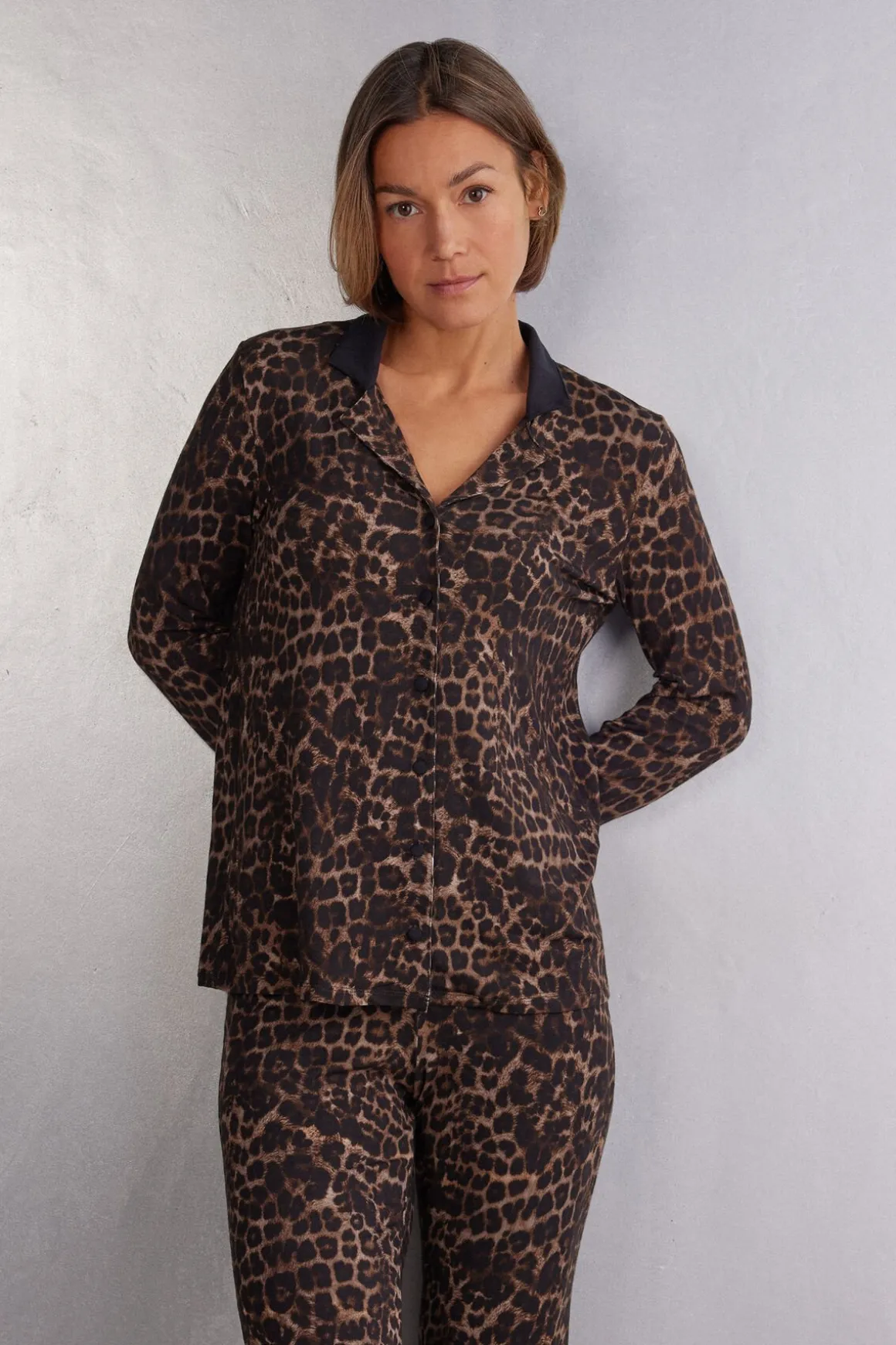 Trui met Lange Mouwen en Open Voorkant van Modal Luxurious Leopard