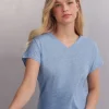 T-shirt met korte mouwen en V-hals van linnen