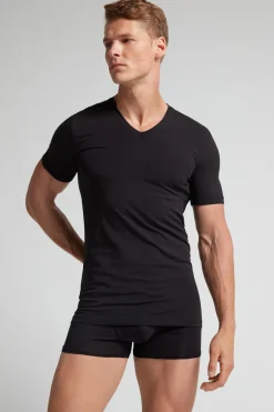 T-Shirt met V-Hals van Extrafijne Superieur Stretchkatoen