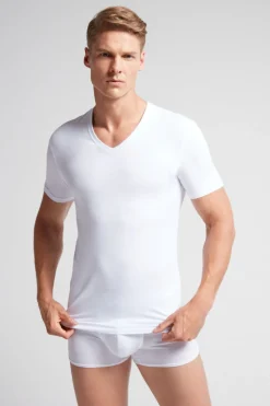 T-Shirt met V-Hals van Extrafijne Superieur Stretchkatoen