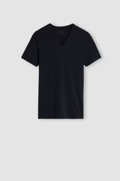T-Shirt met V-Hals van Extrafijne Superieur Stretchkatoen